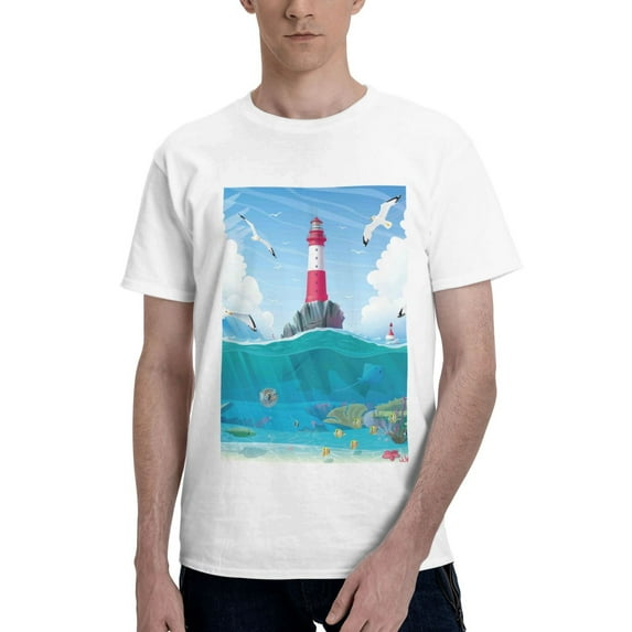 Bingfone Lighthouse Sea Port Men'S Loose Fit Short-Sleeve Pocket T-Shirt