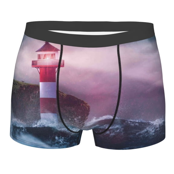 Bingfone Lighthouse Waves Torrential Rain Men'S Underwear - Casual Stretch Boxer Briefs-Small