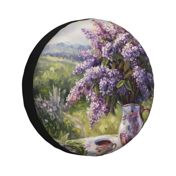Bingfone Lilacs Teapot Scenic Painting Spare Tire Cover Weatherproof Universal Wheel Protectors for RV Camper Travel Trailer SUV Truck-15 inch
