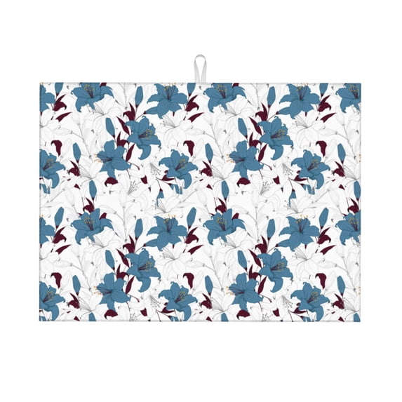 Bingfone Lilies Flowers ,18" x 24"Dish Drying Mat for Kitchen Counter,Ultra Absorbent Microfiber