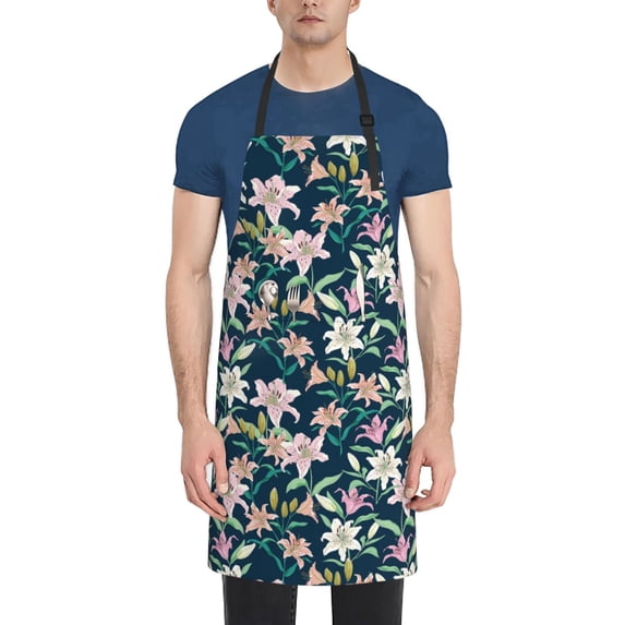 Bingfone Lilies Flowers Apron Gifts For Men, Women Professional Grade Chef Apron for Kitchen,BBQ & Grill