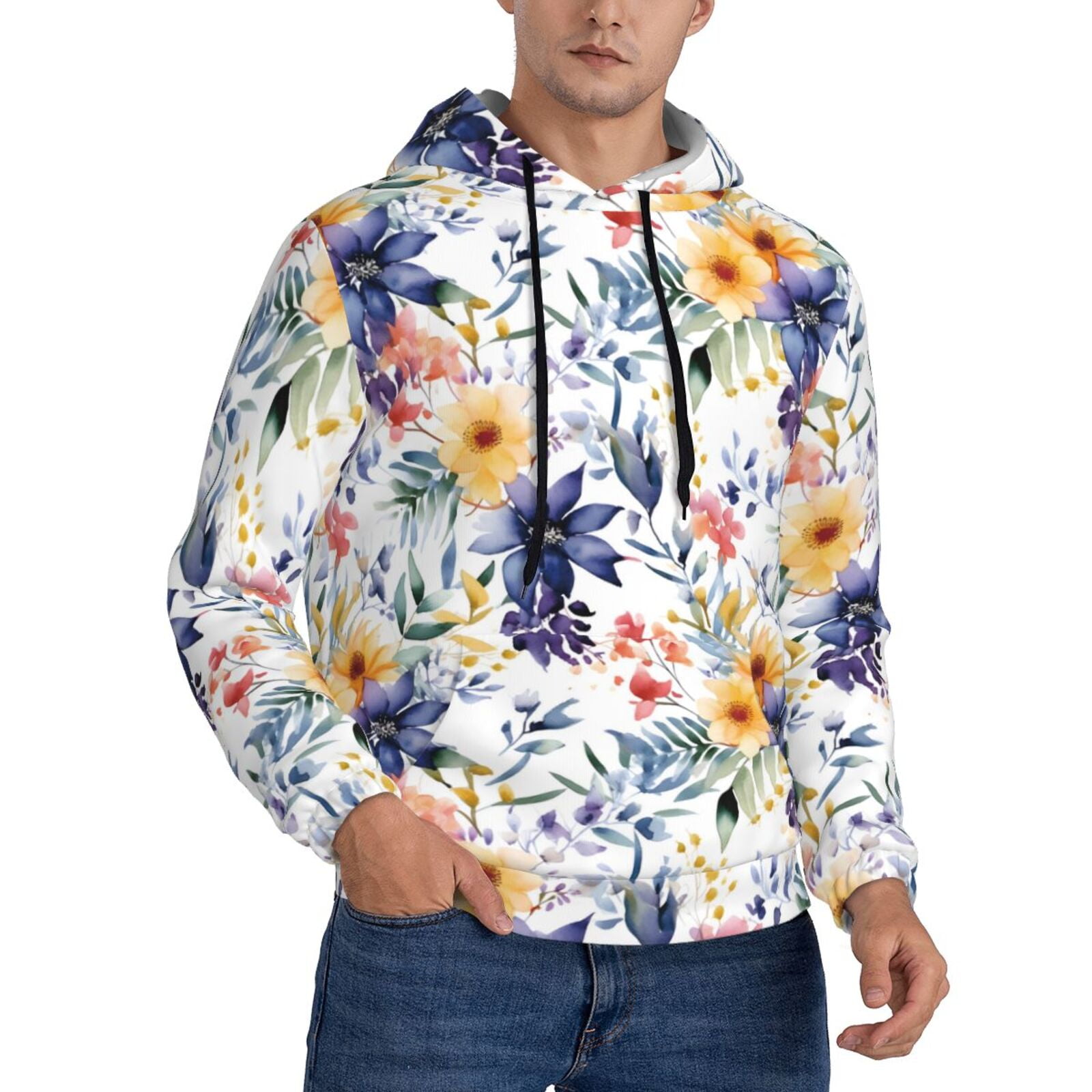 Floral Bounty Fall Leaves Men's Long Sleeve Fleece Hoodie