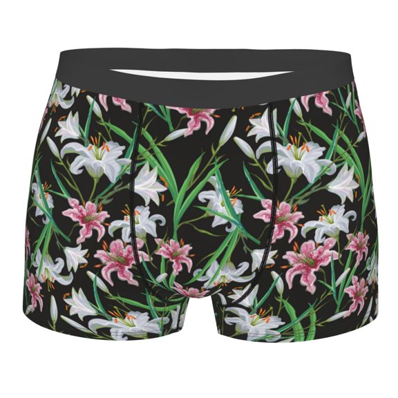 Bingfone Lilies Flowers Men's Underwear - Casual Stretch Boxer Briefs-Large