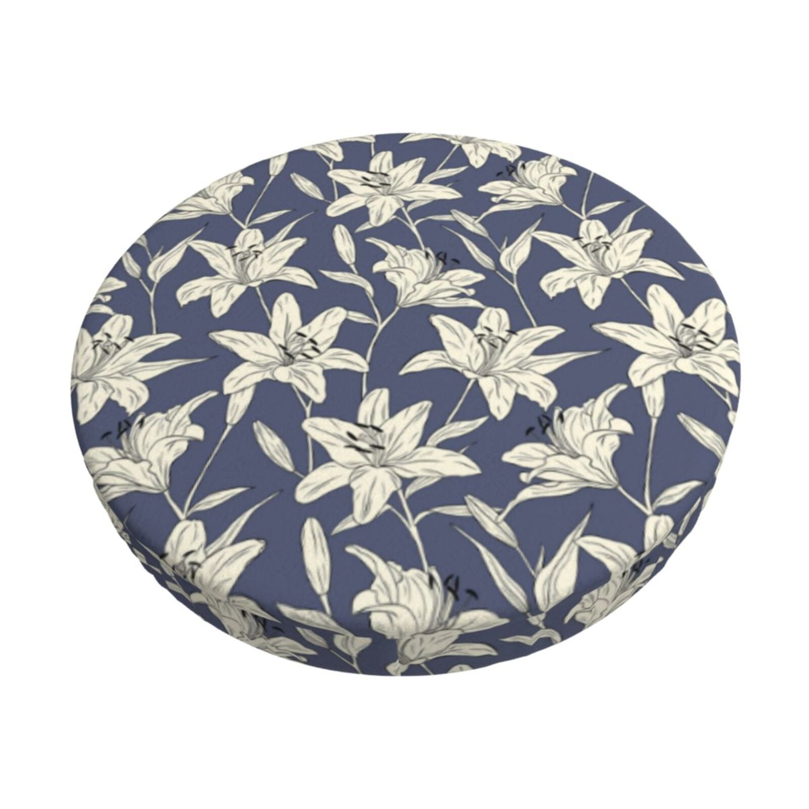 Bingfone Lilies Flowers Padded Round Bar Stool Cover Cushion with
