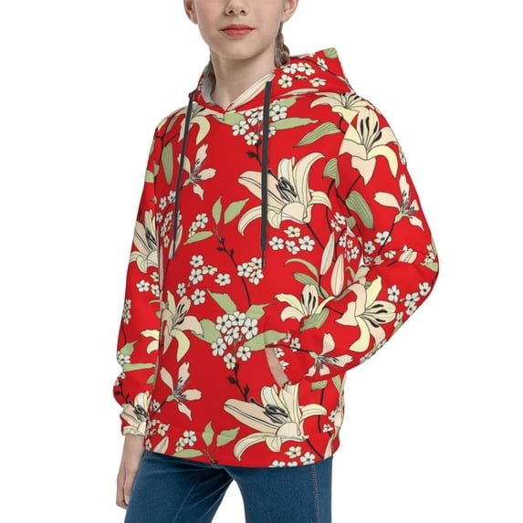 Bingfone Lilies Flowers Pattern Youth Classic Hoodies Soft Hooded Pullover Sweatshirts for Girls and Boys