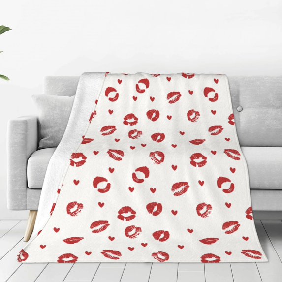 Bingfone Lips Kiss Print Flannel Fleece Blanket Throw Blanket for Bed,Sofa,Couch,Travel,Camping(80"x60" )