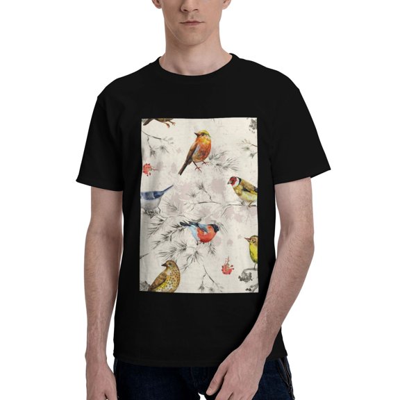 Bingfone Little Birds Men'S Loose Fit Short-Sleeve Pocket T-Shirt