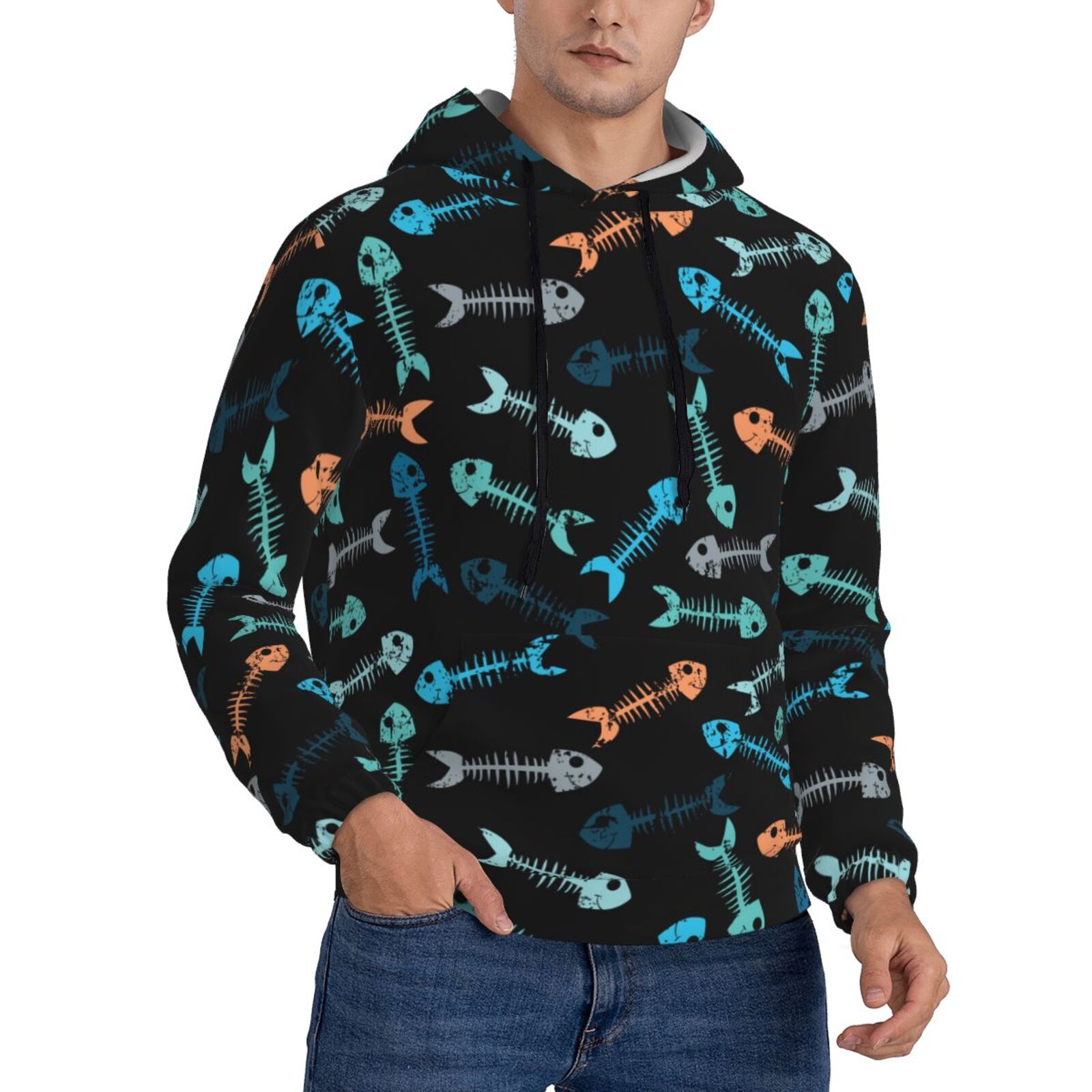 Fish Icon-Intarsia Zip Hoodie Men