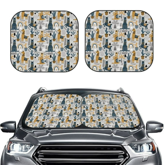 Bingfone Llama And Cactus1 Windshield Sun Shade 2-Piece Foldable Car Front Window Sunshade For Most Sedans Suv Truck - Auto Sun Blocker Visor Protector Blocks Max Uv Rays - Large