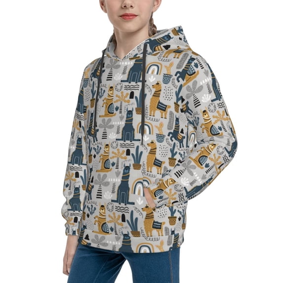 Bingfone Llama and Cactus1 Pattern Youth Classic Hoodies Soft Hooded Pullover Sweatshirts for Girls and Boys