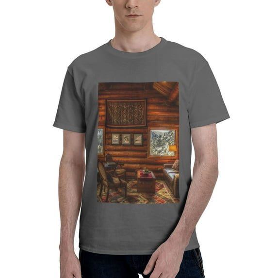 Bingfone Log Cabin Inside Men'S Loose Fit Short-Sleeve Pocket T-Shirt
