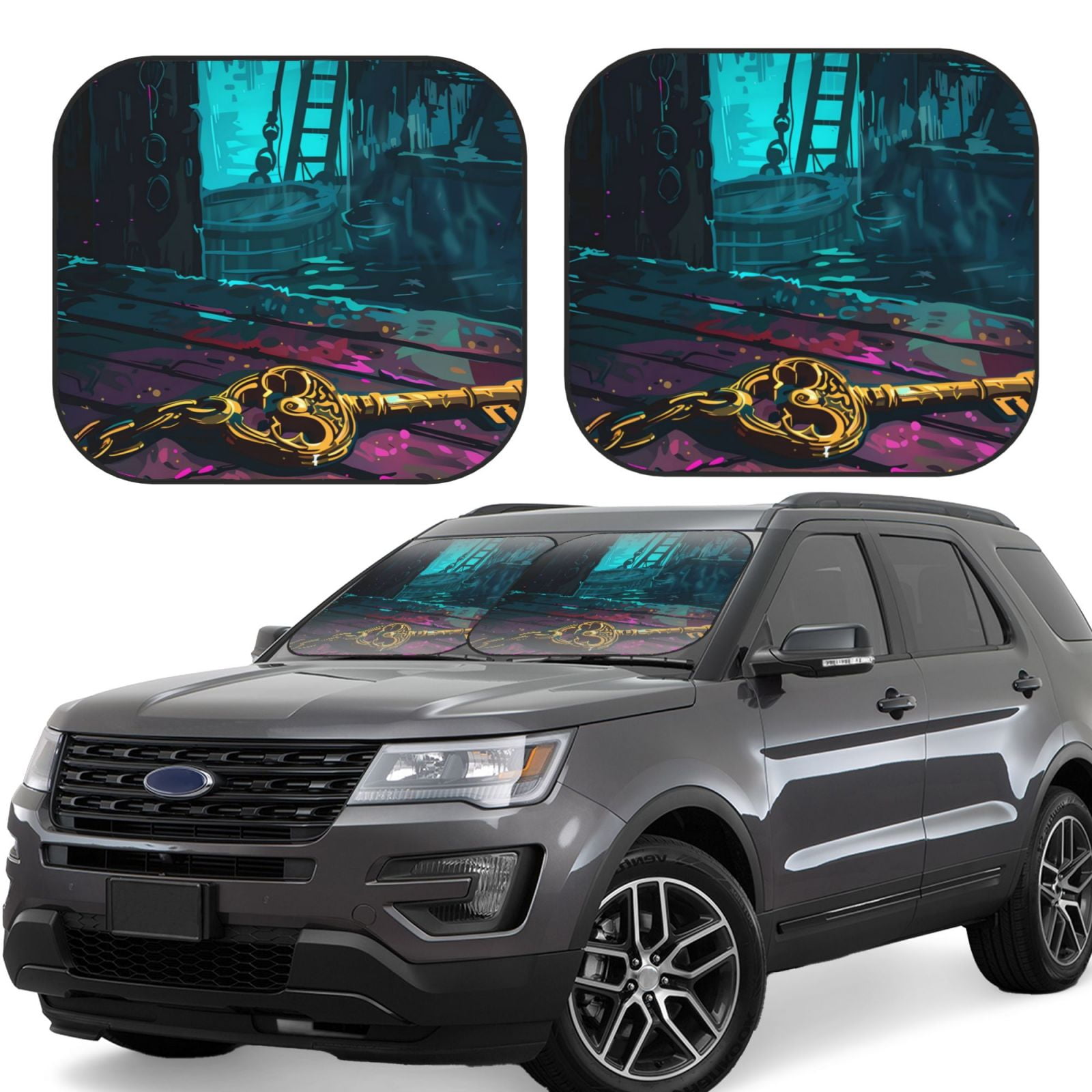 Bingfone Lost Golden Key Windshield Sun Shade 2Piece Foldable Car