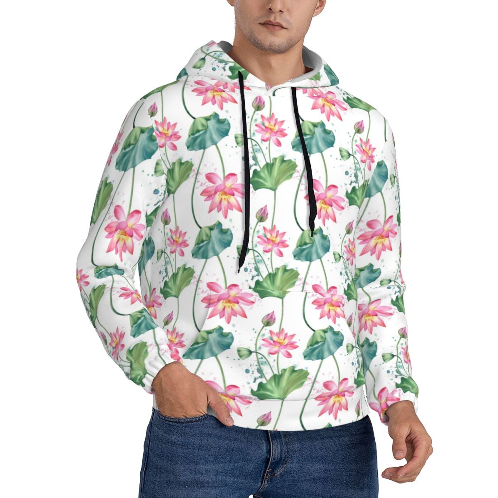 Floral Bounty Black Men's Long Sleeve Fleece Hoodie