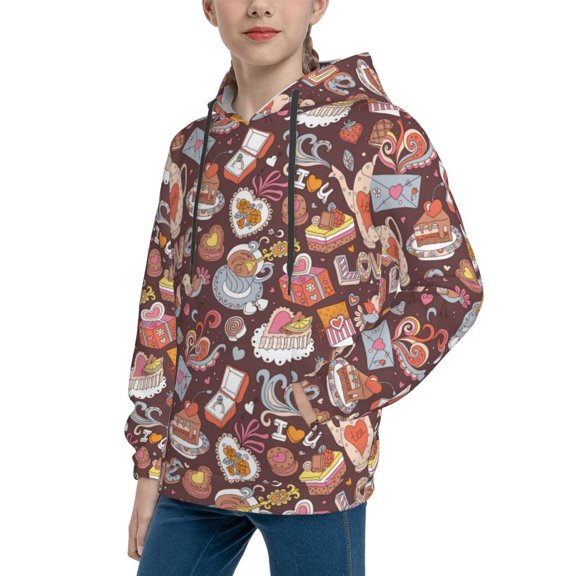 Bingfone Love Heart Pattern Youth Classic Hoodies Soft Hooded Pullover Sweatshirts for Girls and Boys