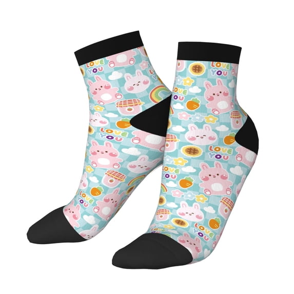 Bingfone Love You Rabbit Design Patterned Men's Women's Casual Cotton Socks