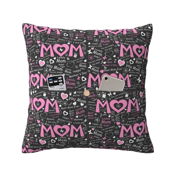 Bingfone Lovely Mom Ever Linen Throw Pillow Covers Cushion Case Pocket Button Vintage Farmhouse Pillowcase-20"x20"