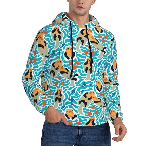 Bingfone Lovely Sea Otters Men's Drawstring Hoodie Long Sleeve Pocket Sweatshirts-4X-Large