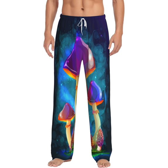 Bingfone Magic Mushrooms ,Fireflies Mens All Over Print Sleep Pajama Pants-Large