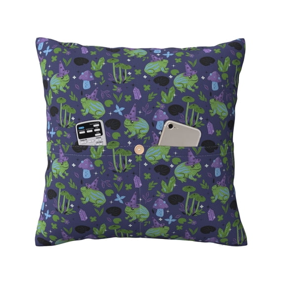 Bingfone Magic Toads in Hats Linen Throw Pillow Covers Cushion Case Pocket Button Vintage Farmhouse Pillowcase-18"x18"