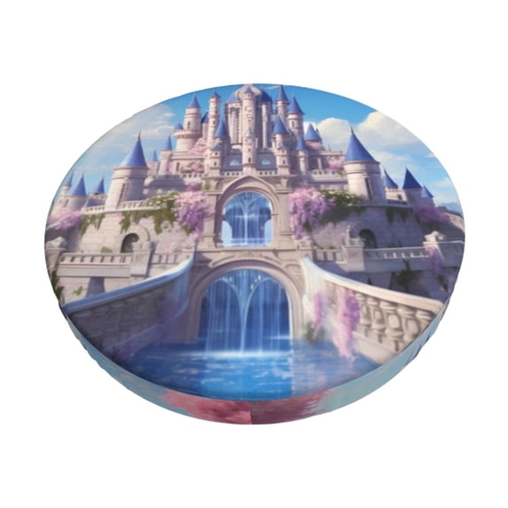 Bingfone Majestic Fantasy Castle Padded Round Bar Stool Cover Cushion with Elastic Fabric Round Chair Seat - Majestic Fantasy Castle