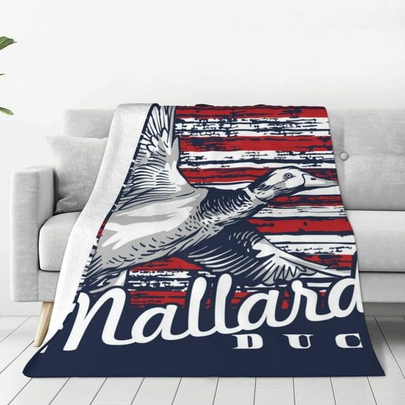 Bingfone Mallard Duck With American Flag Print Flannel Fleece Blanket Throw Blanket for Bed,Sofa,Couch,Travel,Camping(40"x30" )