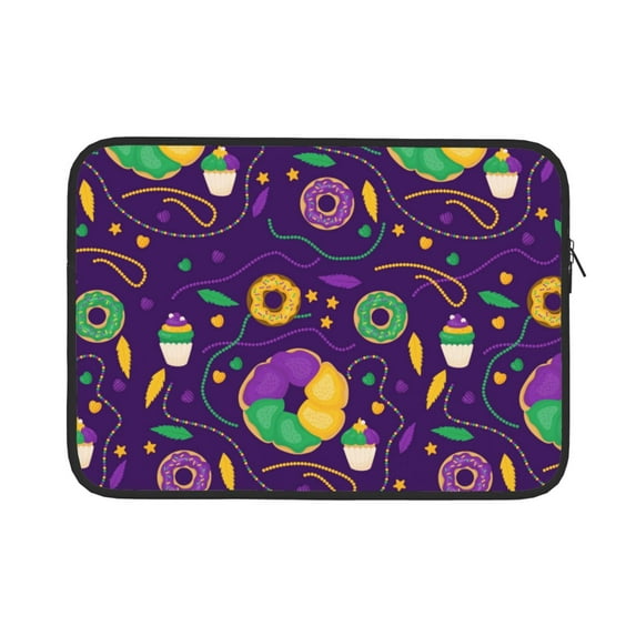 Bingfone Mardi Gras And Donuts Laptop Sleeve Case 13 Inch, 360° Protective Computer Carrying Bag