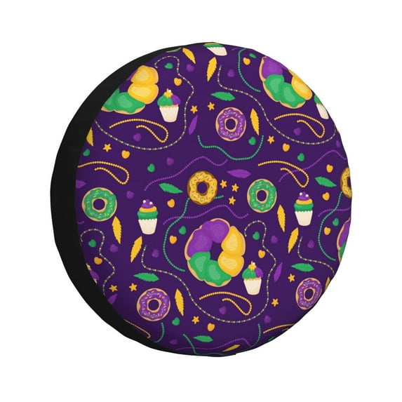Bingfone Mardi Gras And Donuts Spare Tire Cover Weatherproof Universal Wheel Protectors For Rv Camper Travel Trailer Suv Truck 17 Inch