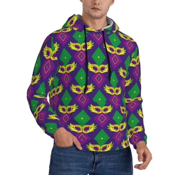 Bingfone Mardi Gras Carnival3 Men'S Drawstring Hoodie Long Sleeve Pocket Sweatshirts-Small