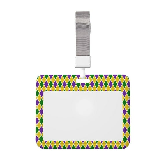 Bingfone Mardi Gras Purple Yellow Plaid Card Badge Holder,For Girls Girly Women 4 X 3 Inch Nurses School Identity Cruise Travel Name Tags Cover Protector Case