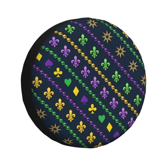 Bingfone Mardi Gras Strings Of Beads Spare Tire Cover Weatherproof Universal Wheel Protectors For Rv Camper Travel Trailer Suv Truck 14 Inch