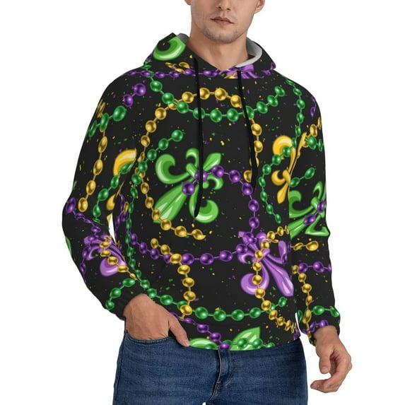 Bingfone Mardi Gras6 Men'S Drawstring Hoodie Long Sleeve Pocket Sweatshirts-Small