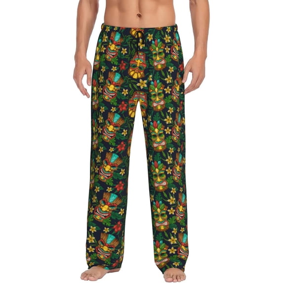 Bingfone Mask Tropical Flower Mens All Over Print Sleep Pajama Pants-Medium