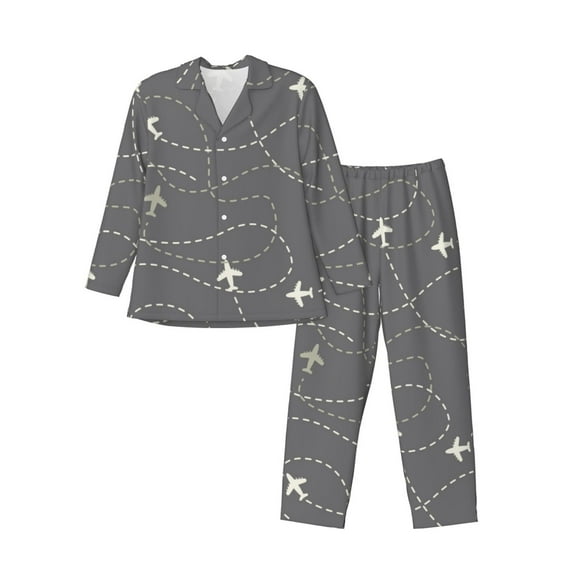 Bingfone Men'S Pajama Set 2 Piece Loungewear Pjs, Long Sleeve With Pajama Pants-Airplane Routes Around The World