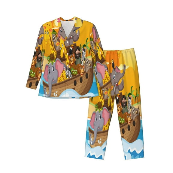 Bingfone Men'S Pajama Set 2 Piece Loungewear Pjs, Long Sleeve With Pajama Pants-Animals On Noah'S Ark1