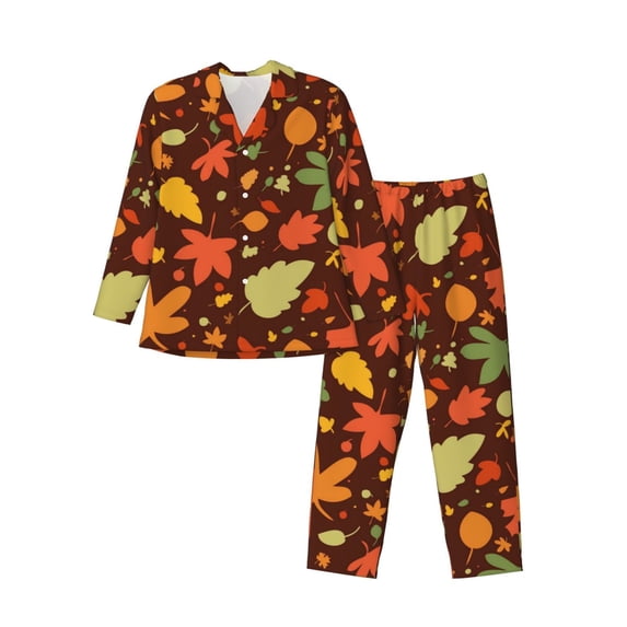 Bingfone Men'S Pajama Set 2 Piece Loungewear Pjs, Long Sleeve With Pajama Pants-Autumn Leaves