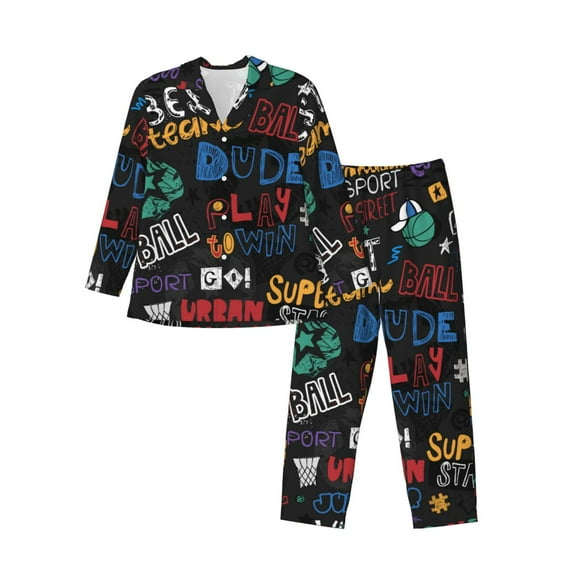 Bingfone Men'S Pajama Set 2 Piece Loungewear Pjs, Long Sleeve With Pajama Pants-Basketball