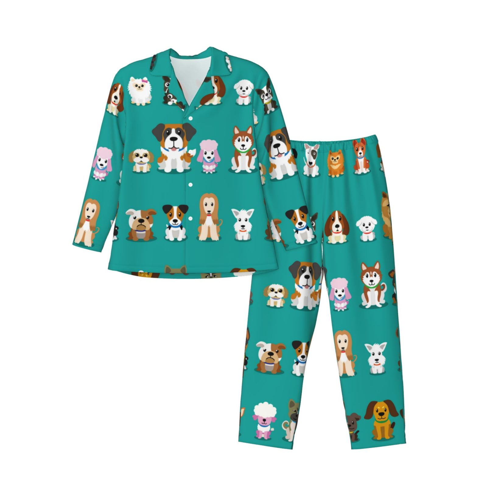 Women's Golden Retriever Dog Print Satin Pajama Set - Long Sleeve 2-Piece PJs