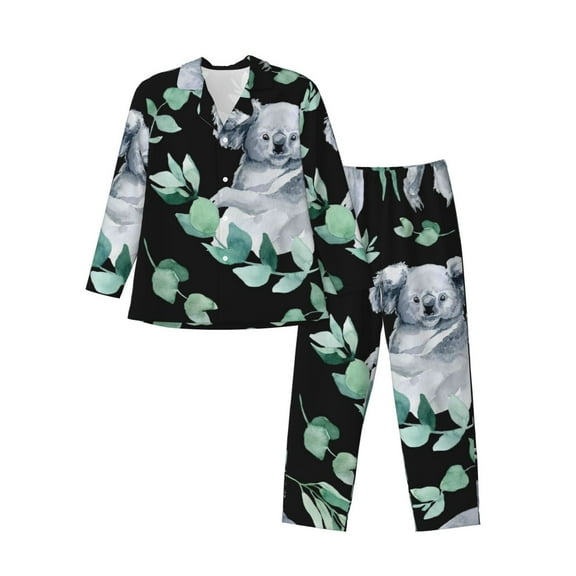 Bingfone Men'S Pajama Set 2 Piece Loungewear Pjs, Long Sleeve With Pajama Pants-Cartoon Koala Bear