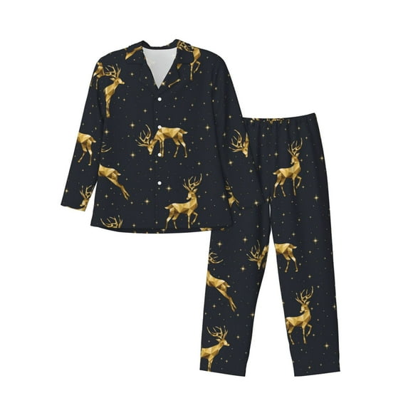 Bingfone Men'S Pajama Set 2 Piece Loungewear Pjs, Long Sleeve With Pajama Pants-Christmas Deers