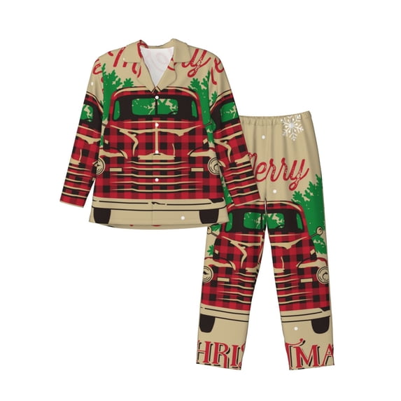 Bingfone Men'S Pajama Set 2 Piece Loungewear Pjs, Long Sleeve With Pajama Pants-Christmas Vintage Red Truck