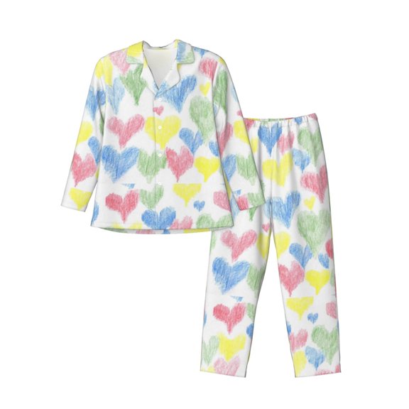 Bingfone Men'S Pajama Set 2 Piece Loungewear Pjs, Long Sleeve With Pajama Pants-Colored Hearts