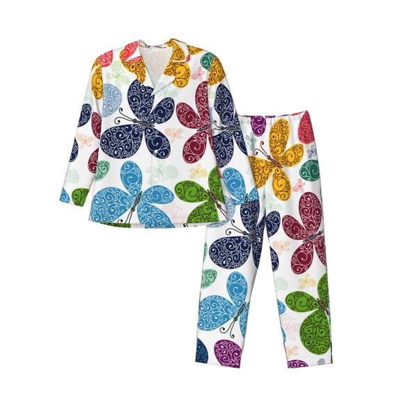 Bingfone Men'S Pajama Set 2 Piece Loungewear Pjs, Long Sleeve With Pajama Pants-Colorful Butterflies