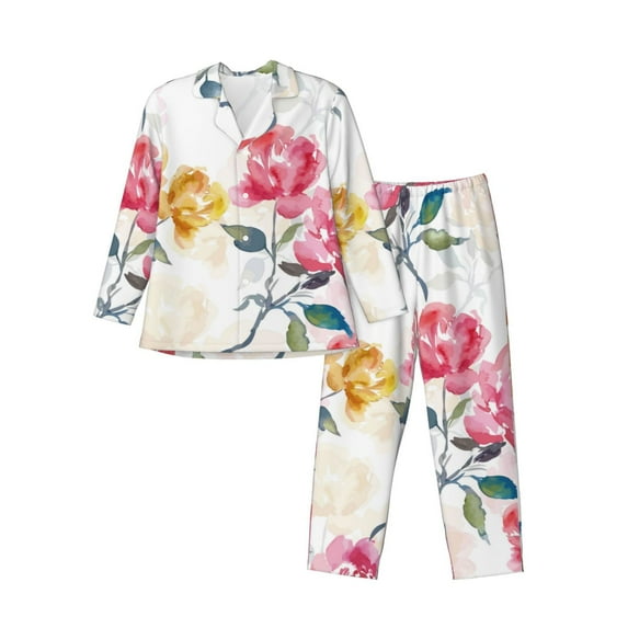 Bingfone Men'S Pajama Set 2 Piece Loungewear Pjs, Long Sleeve With Pajama Pants-Colorful Flowers
