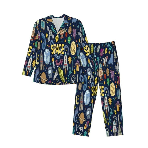 Bingfone Men'S Pajama Set 2 Piece Loungewear Pjs, Long Sleeve With Pajama Pants-Colorful Space