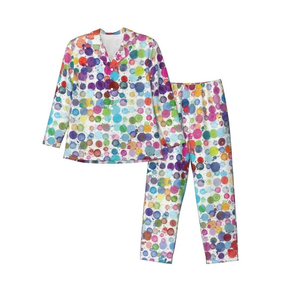 Bingfone Men'S Pajama Set 2 Piece Loungewear Pjs, Long Sleeve With Pajama Pants-Colorful Watercolor Dots