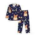 thumbnail image 1 of Bingfone Men'S Pajama Set 2 Piece Loungewear Pjs, Long Sleeve With Pajama Pants-Corgi Lying With Moons And Stars, 1 of 9