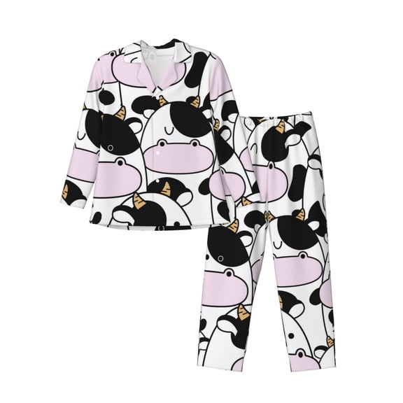 Bingfone Men'S Pajama Set 2 Piece Loungewear Pjs, Long Sleeve With Pajama Pants-Cute Animal With Cow