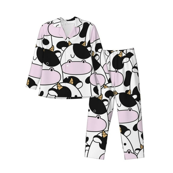 Bingfone Men'S Pajama Set 2 Piece Loungewear Pjs, Long Sleeve With Pajama Pants-Cute Animal With Cow