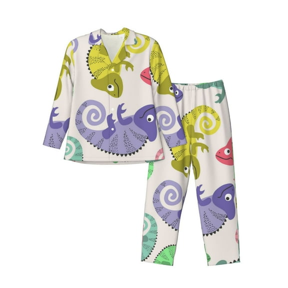 Bingfone Men'S Pajama Set 2 Piece Loungewear Pjs, Long Sleeve With Pajama Pants-Cute Chameleons