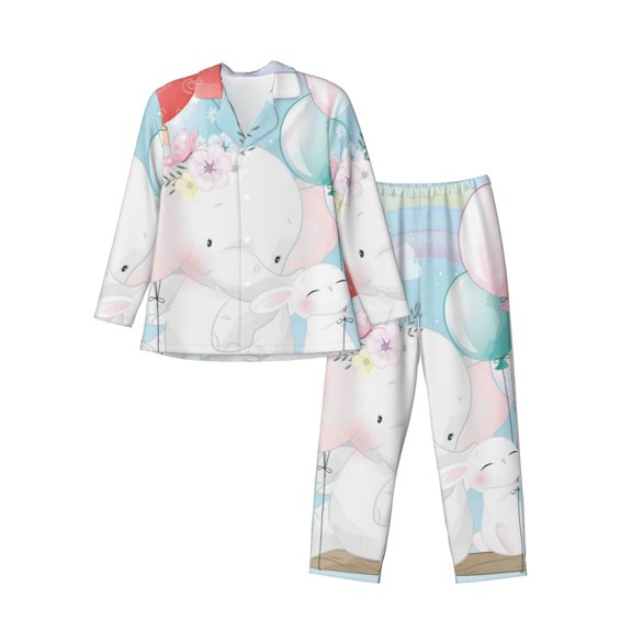 Bingfone Men'S Pajama Set 2 Piece Loungewear Pjs, Long Sleeve With Pajama Pants-Cute Elephant Bunny